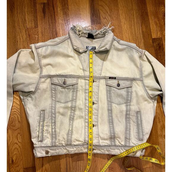 Vintage 90s Jinglers Fade Out Distressed Yellow Bleached Jean Denim Jacket XL - Picture 7 of 12